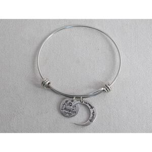 LA Rocks Sterling Silver 925 Charm Bangle Mother Daughter Crescent Moon Slider